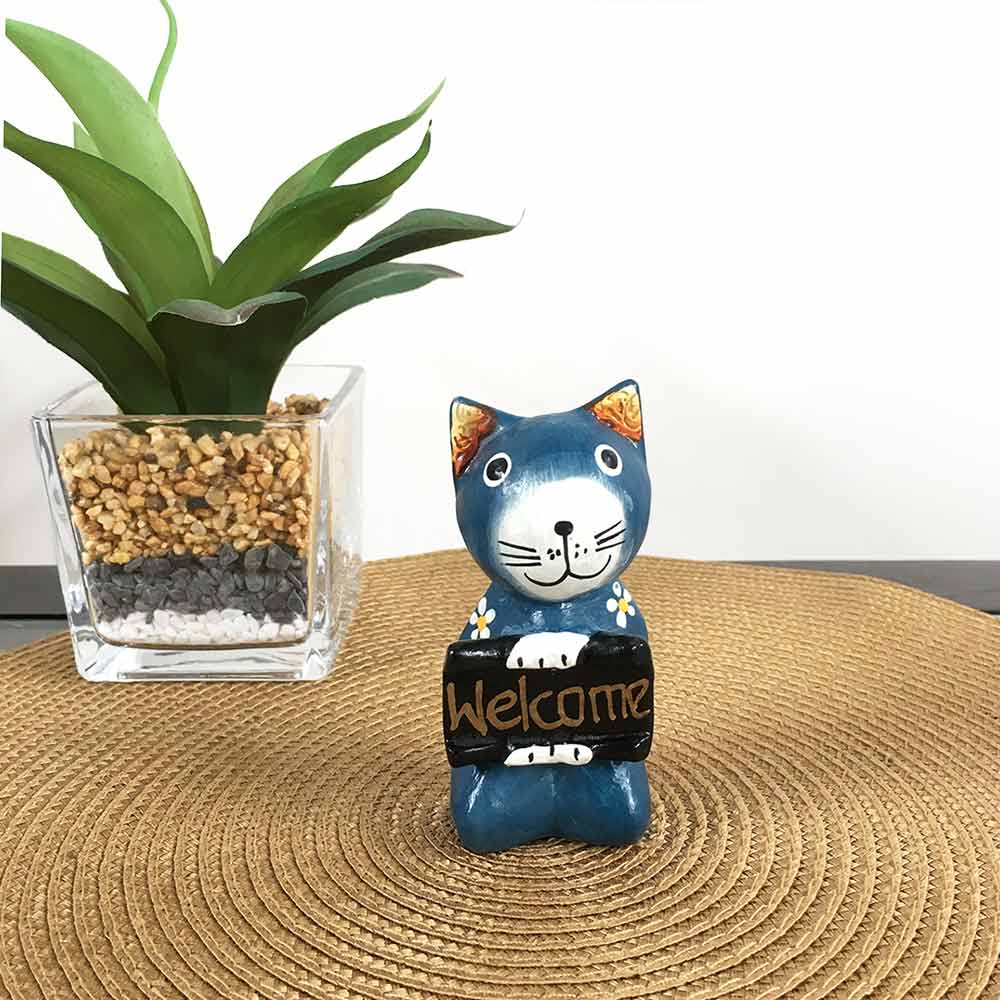 木彫り 座りバリネコ ウェルカム オブジェ 猫の置き物 猫 アジアン雑貨