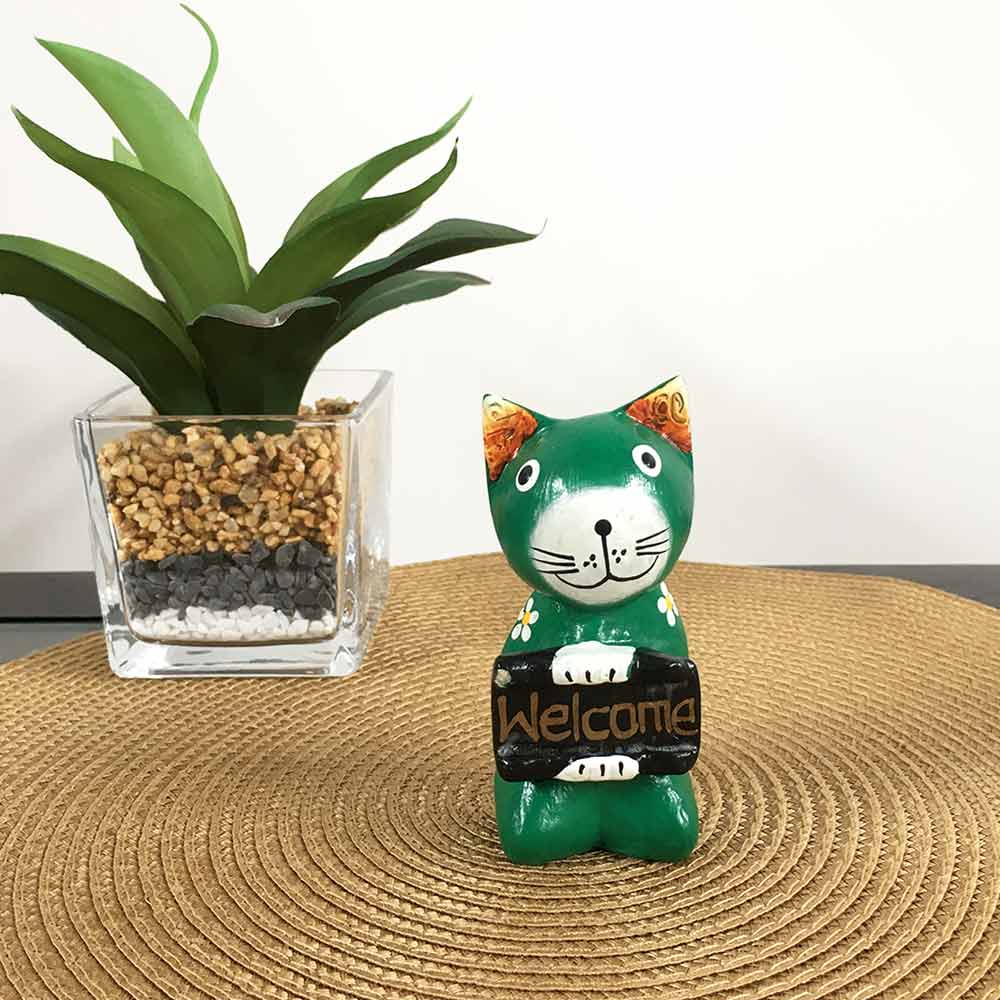 木彫り 座りバリネコ ウェルカム オブジェ 猫の置き物 猫 アジアン雑貨