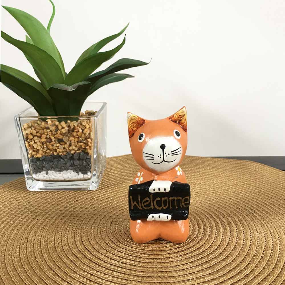 木彫り 座りバリネコ ウェルカム オブジェ 猫の置き物 猫 アジアン雑貨