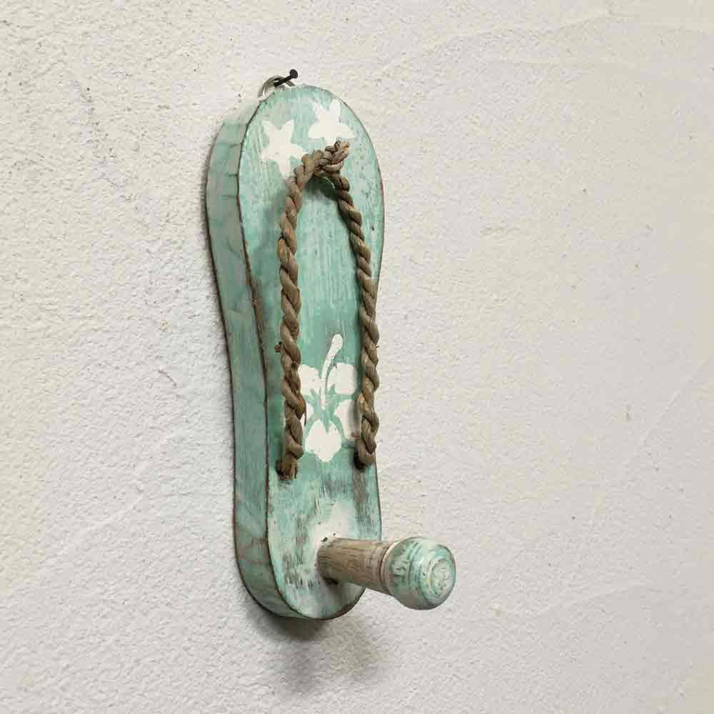 木製 壁掛け ハンガー フック サンダル形 花柄 5色 かわいい