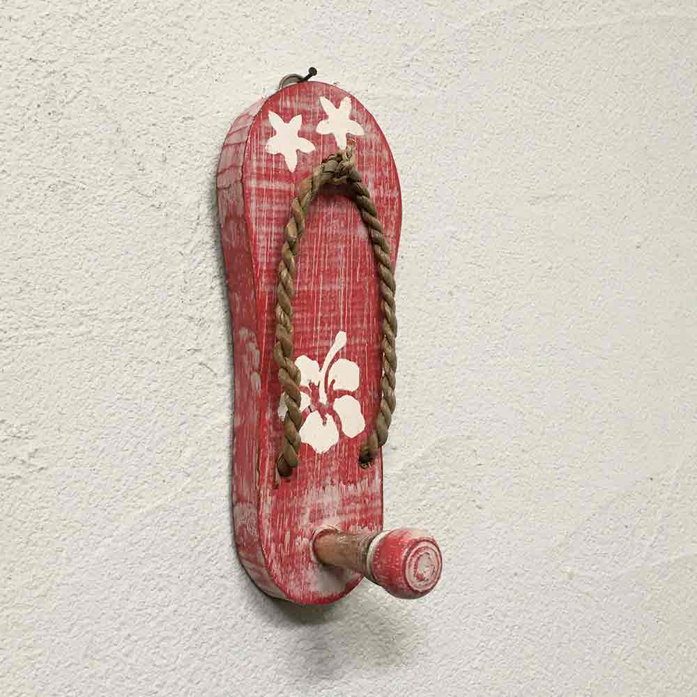 木製 壁掛け ハンガー フック サンダル形 花柄 5色 かわいい