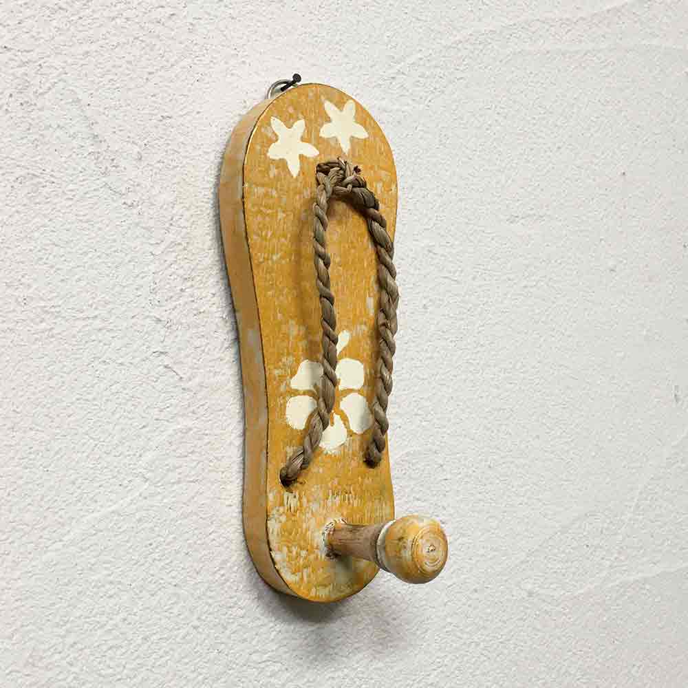 木製 壁掛け ハンガー フック サンダル形 花柄 5色 かわいい