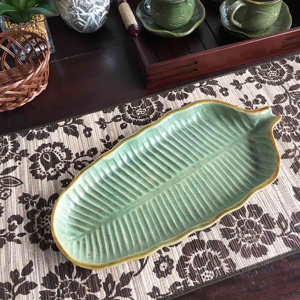 プレート バナナリーフ トレイ 大皿 皿 W40cm 陶器 バリ島製 タバナン