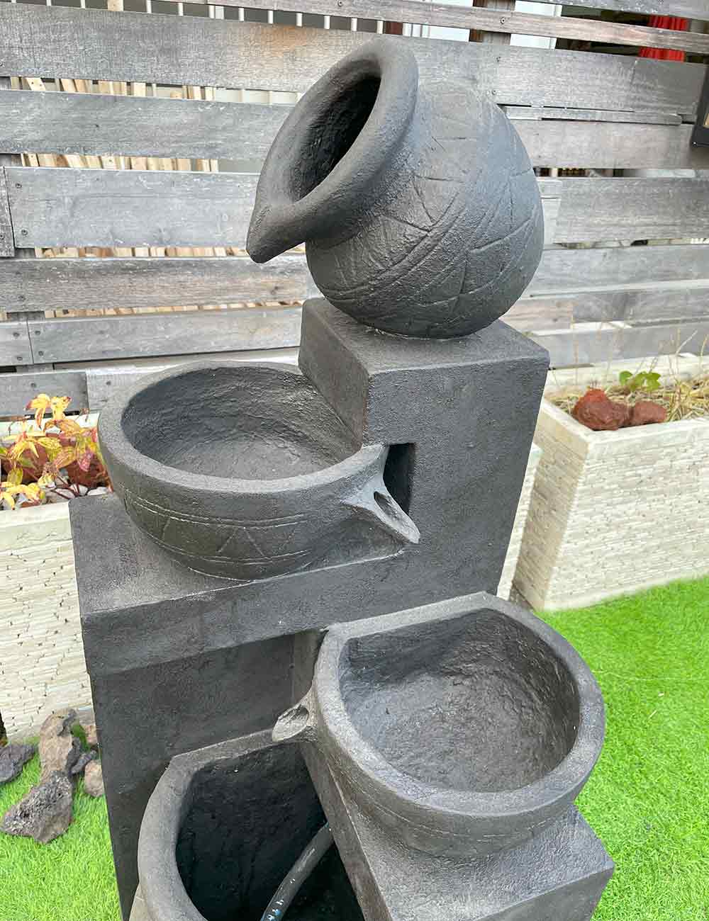 噴水 ファウンテン ツボ グレー H120cm 樹脂セメント ガーデン