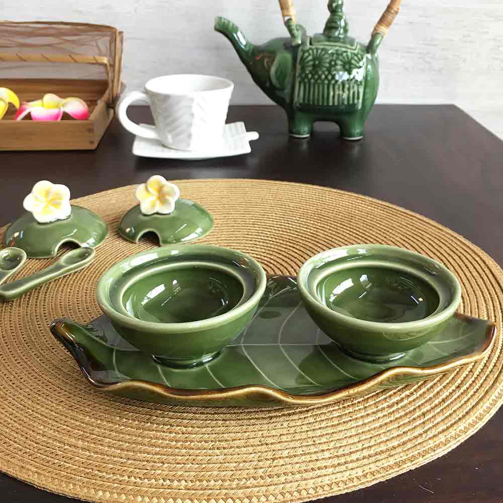 調味料入れ セット 2トレイ 塩入れ こしょう入れ 陶器 香辛料 濃緑