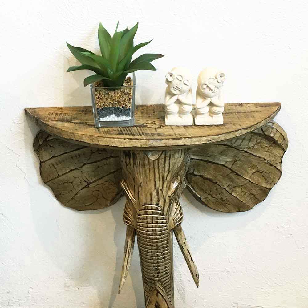 コンソールテーブル 木製 象 ゾウ サイドテーブル 2色 置き台 H60cm