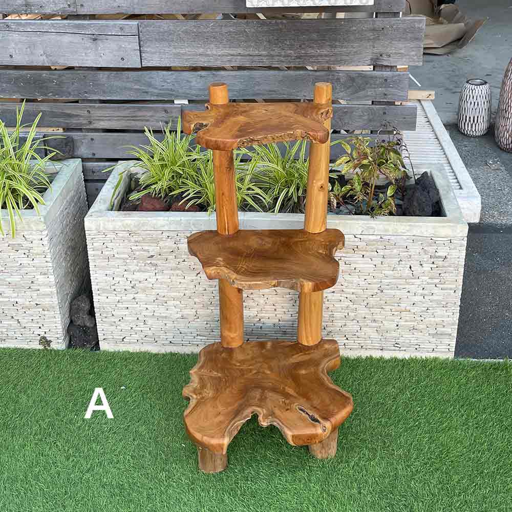 ラック シェルフ 飾り棚 3段 木製 H95cm 茶色 チーク シンプルラック