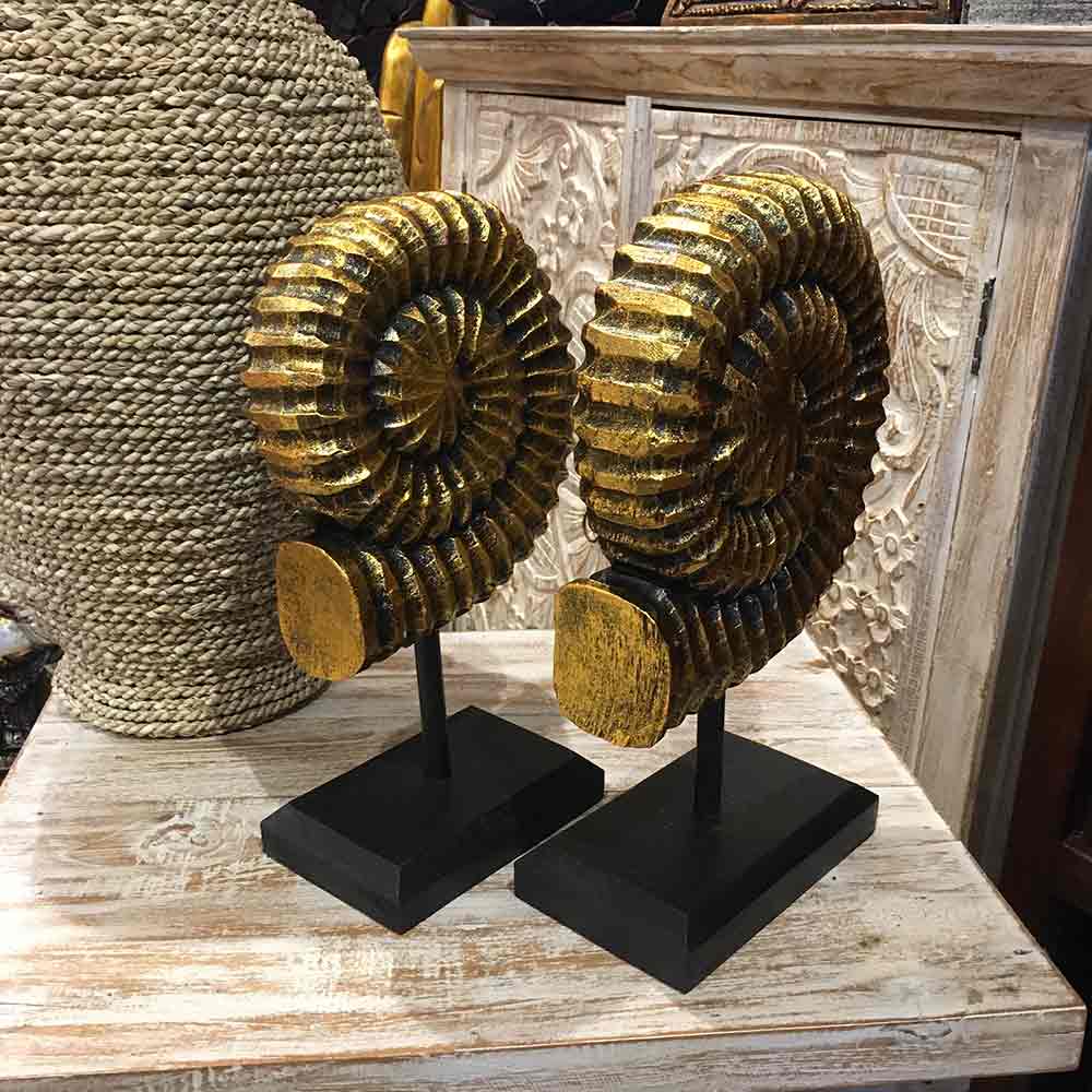 木製 ウッド オブジェ オウムガイ 大小セット アンティーク風 ゴールド