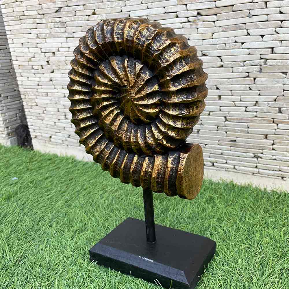 木製 ウッド オブジェ オウムガイ 大小セット アンティーク風 ゴールド