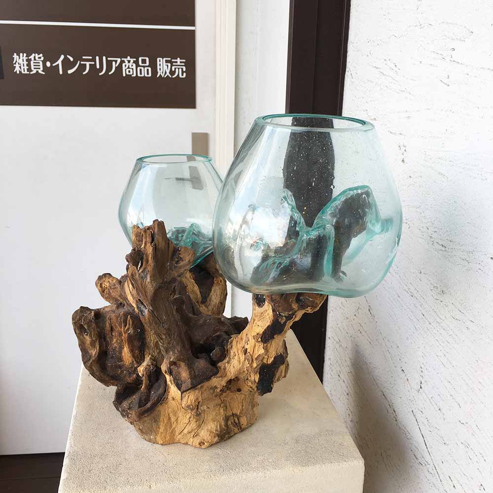 流木ガラス スタンド付 ガラスボトル オブジェ おしゃれ 花瓶