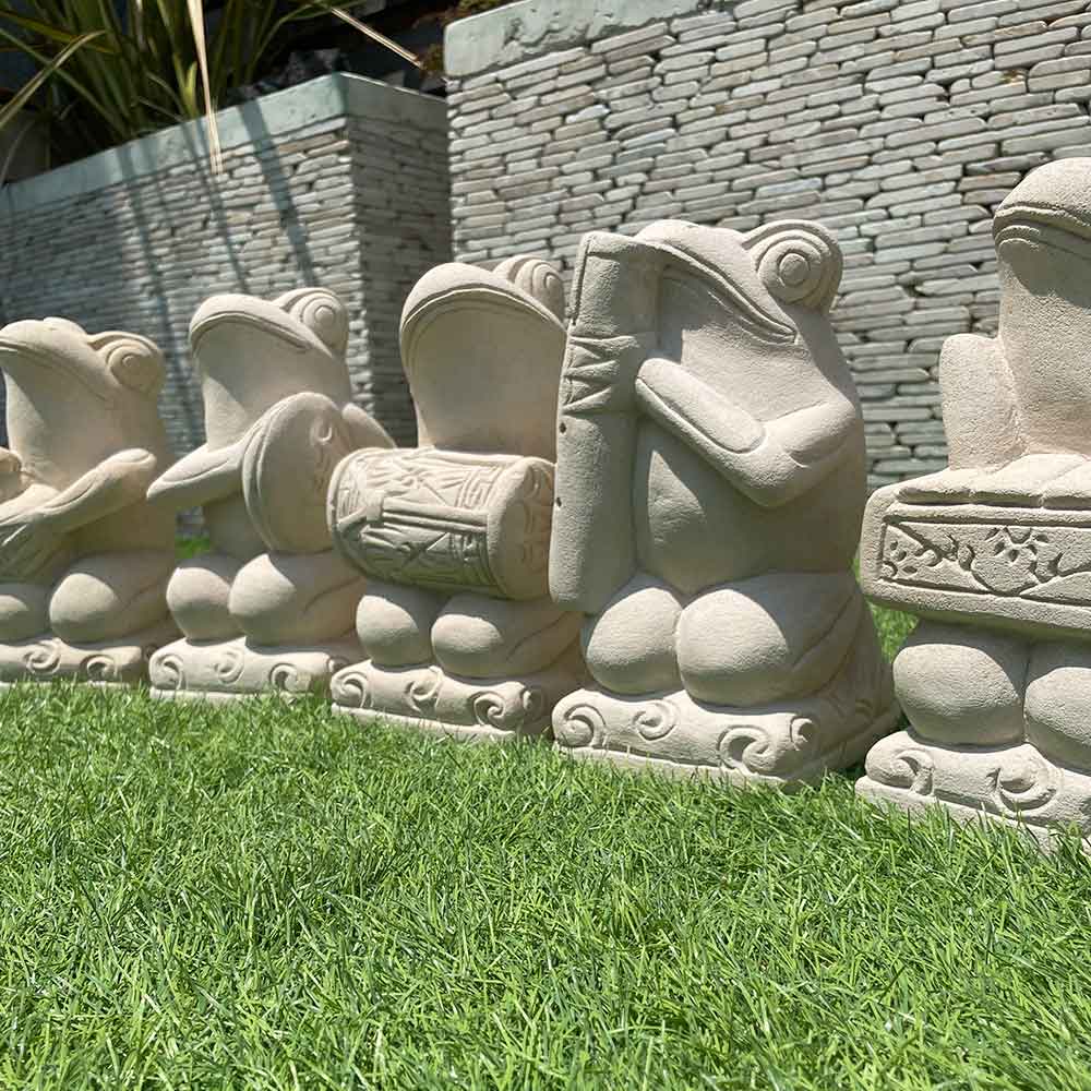 石像 カエル ガムラン隊 音楽隊 5体1セット H20cm オブジェ 蛙 置き物