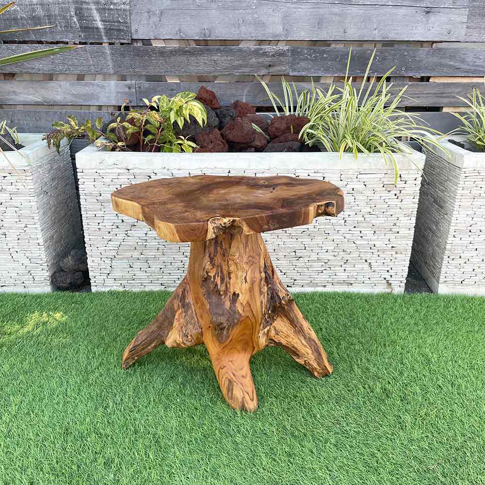 天然木 テーブル 木製 H50cm ブラウン 茶色 古木 チーク シンプル バリ