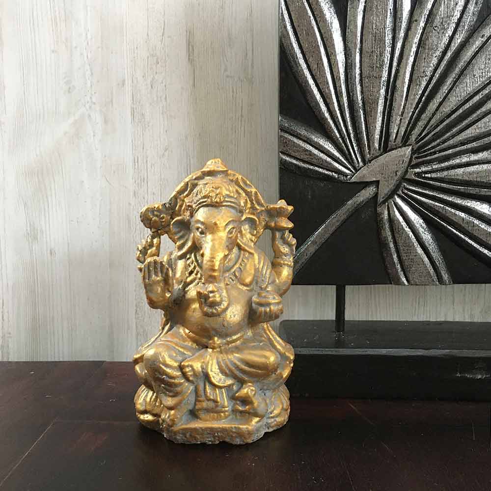 ガネーシャ ミニ 石像 2色 金 ゴールド グレー H18cm アジアン