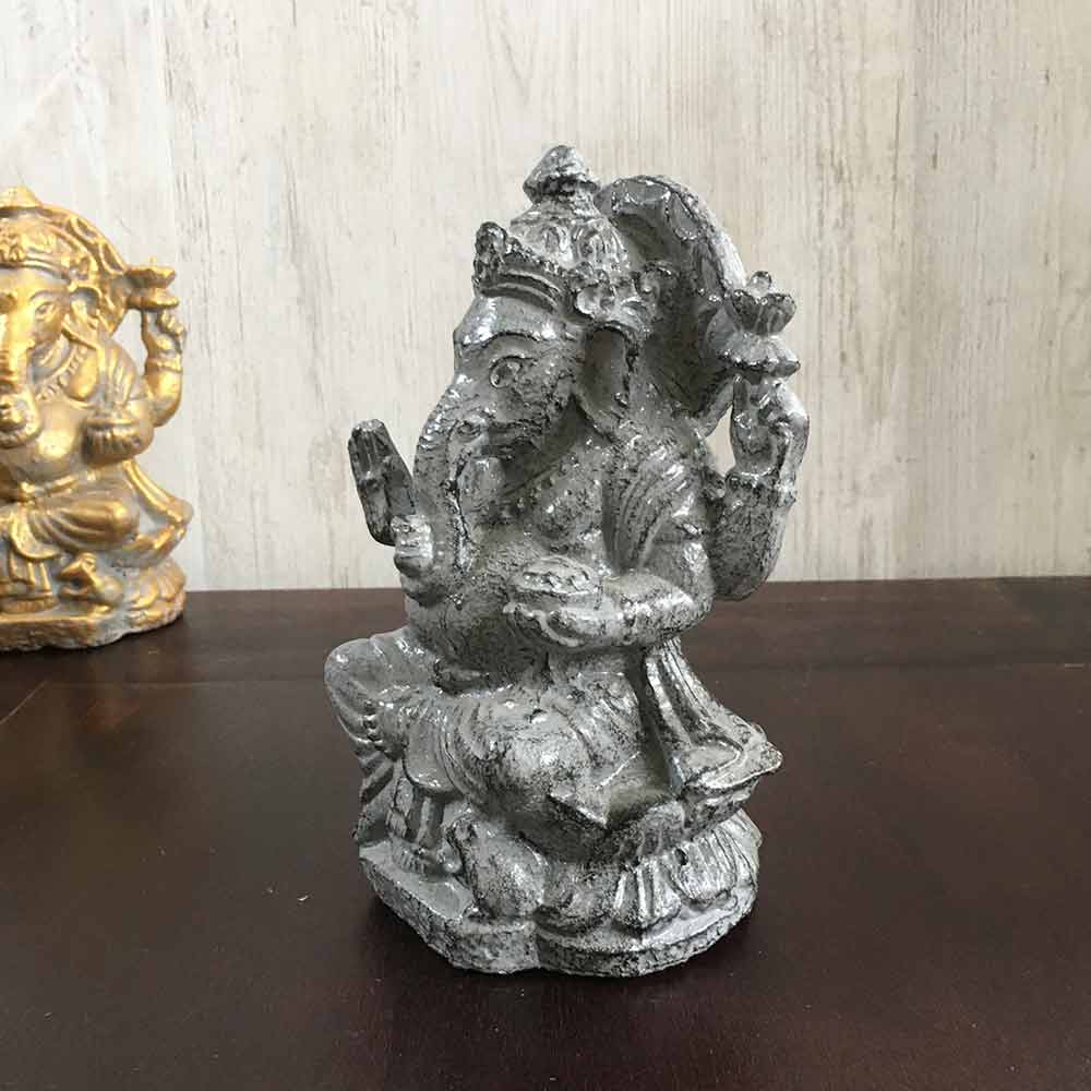 ガネーシャ ミニ 石像 2色 金 ゴールド グレー H18cm アジアン