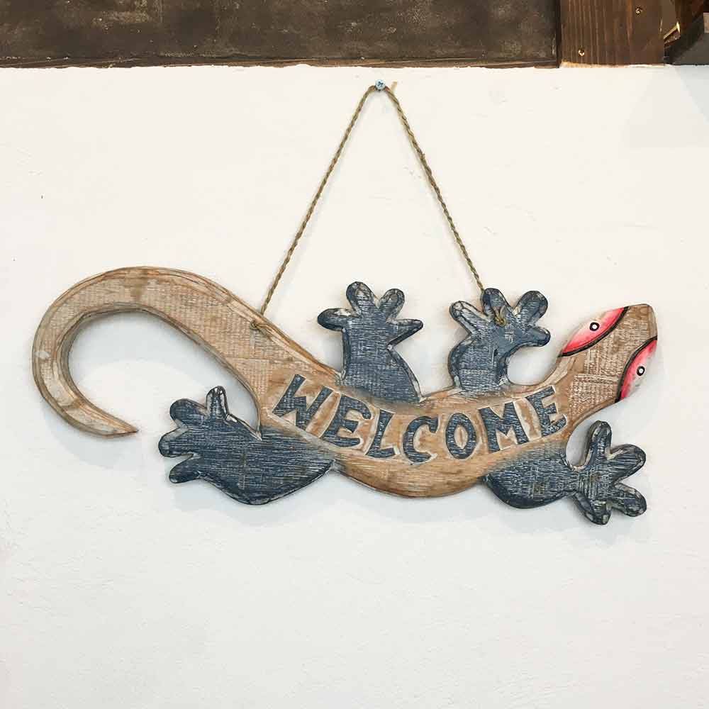 木製 ドアプレート WELCOME プレート ゲッコウ ドア掛け 2色 W50cm