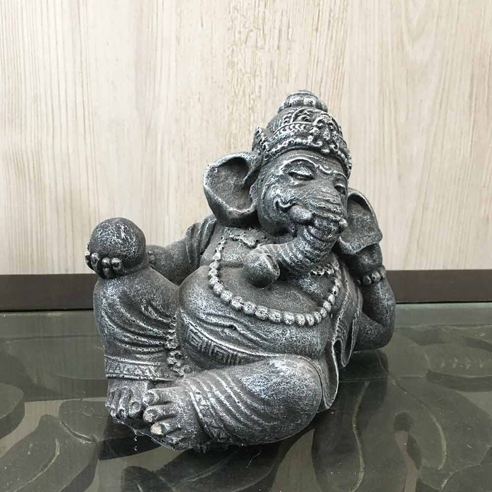 ガネーシャ 石像 ミニ 寝そべり 3色 H13cm 金 ゴールド グレー