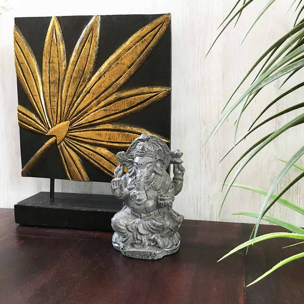 アジアン 木製 スタンド オブジェ ヤシの葉 2色 H40cm ゴールド