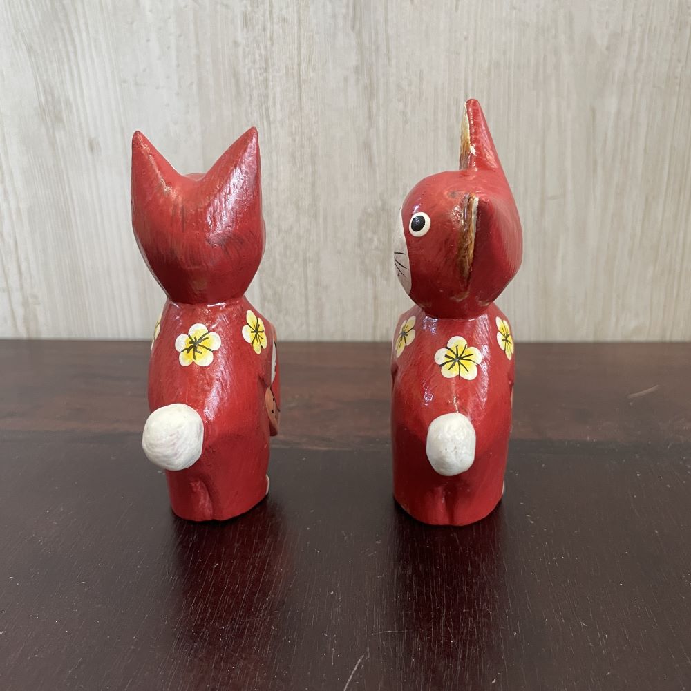 アジアン雑貨 木製 バリネコ ハート オブジェ ペア 2体 セット 可愛い