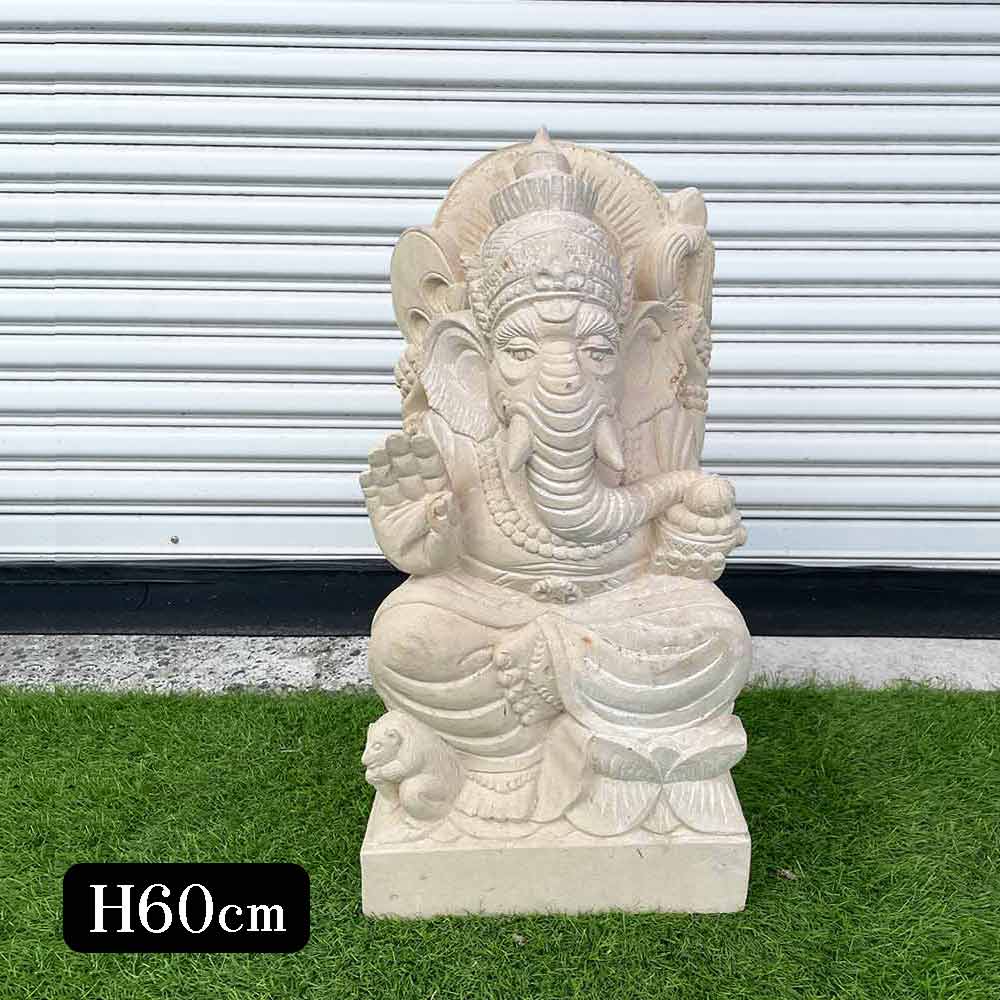 ガネーシャ 石像 バリ島石像 H60cm パラス石 彫刻 ホワイト 置物