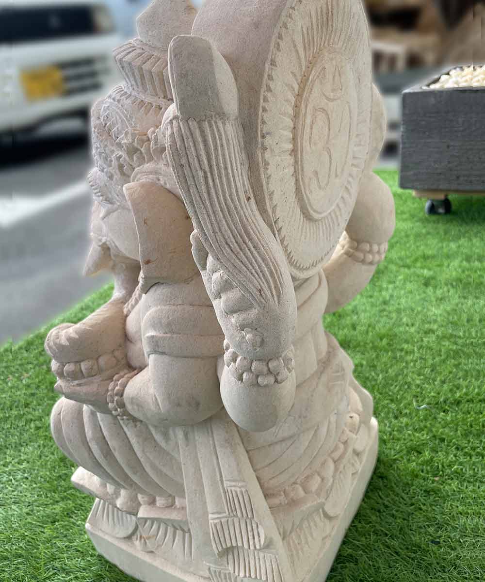 ガネーシャ 石像 バリ島石像 H60cm パラス石 彫刻 ホワイト 置物
