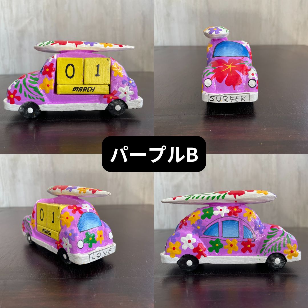 木製 カレンダー サーフィン カー 車 花柄 サイコロカレンダー