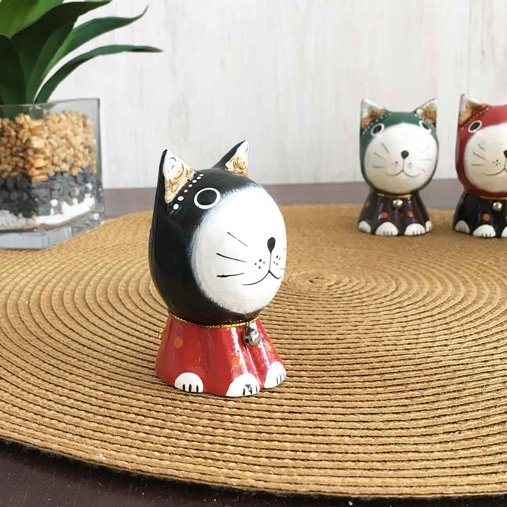 木製 バリネコ オブジェ ネコの置き物 4色 木彫り ネコのオブジェ 猫