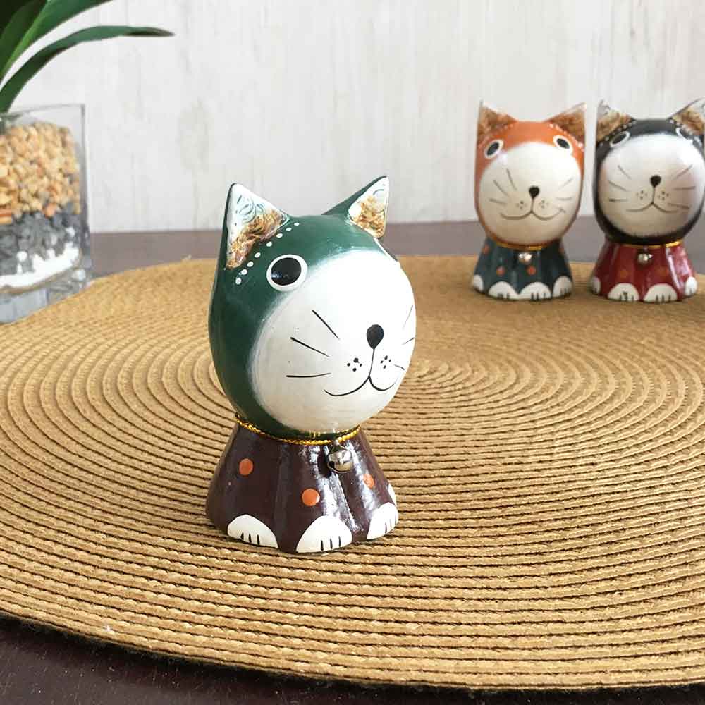 木製 バリネコ オブジェ ネコの置き物 4色 木彫り ネコのオブジェ 猫