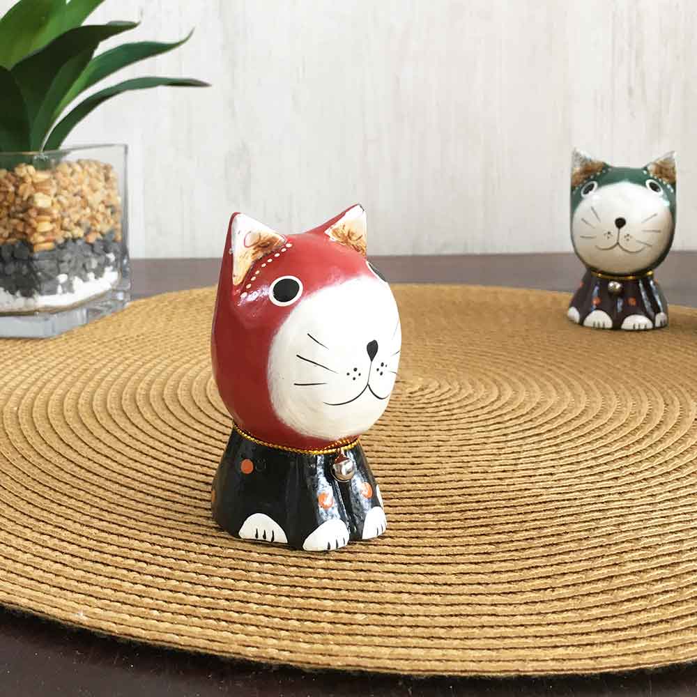 木製 バリネコ オブジェ ネコの置き物 4色 木彫り ネコのオブジェ 猫