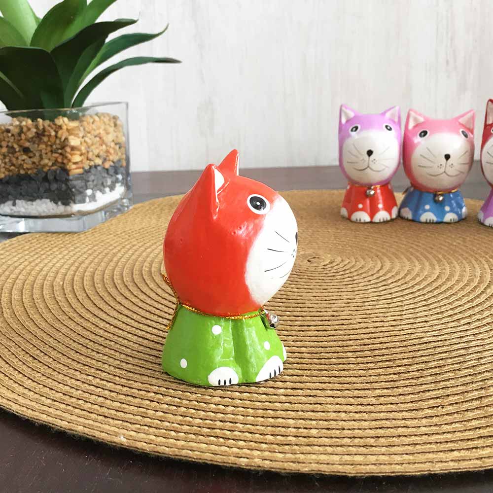木製 バリネコ オブジェ カラフル 5匹セット ネコの置き物 木彫り ネコ