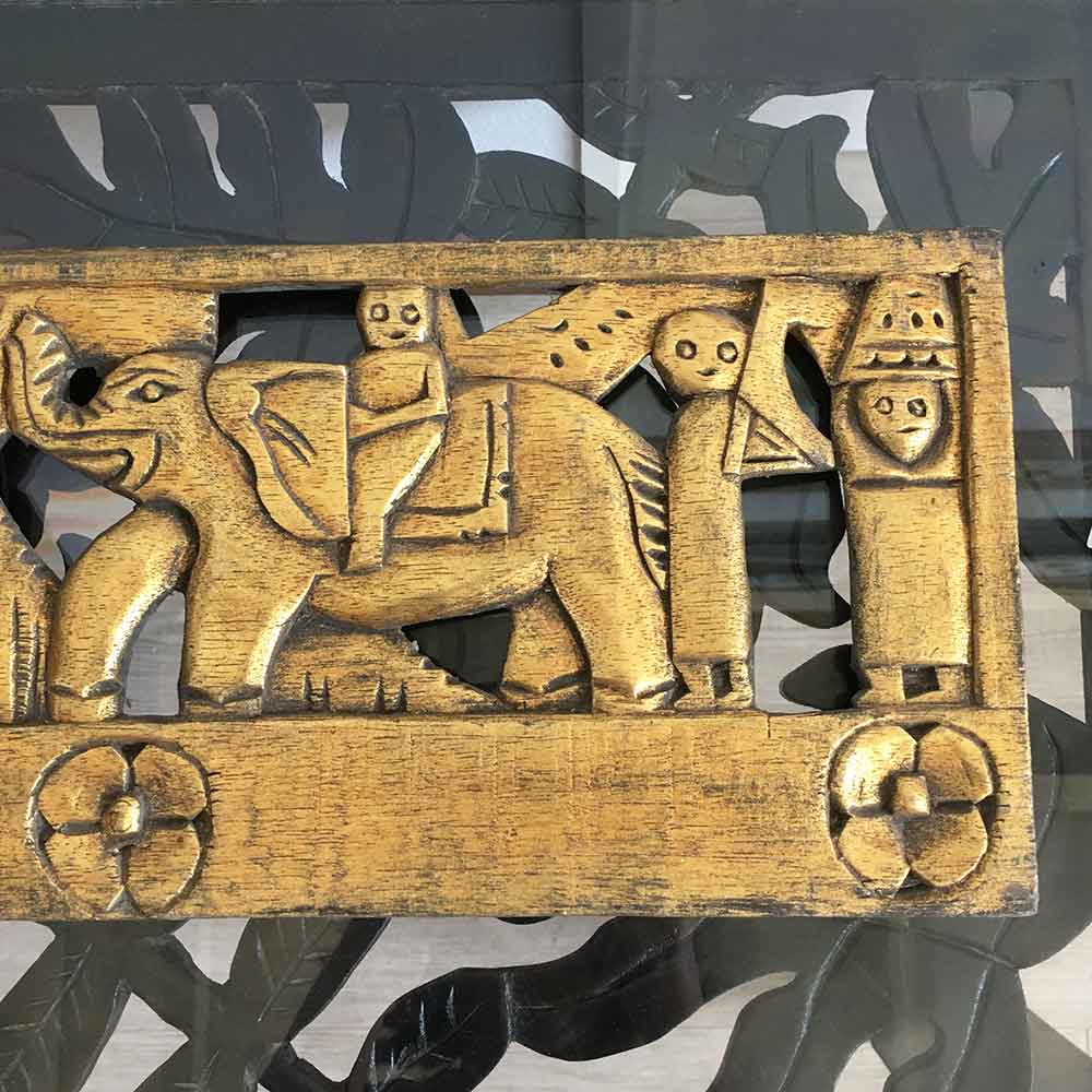 アジアン雑貨 木製 レリーフ ゾウ 象 W50cm ゴールド 金 アートパネル