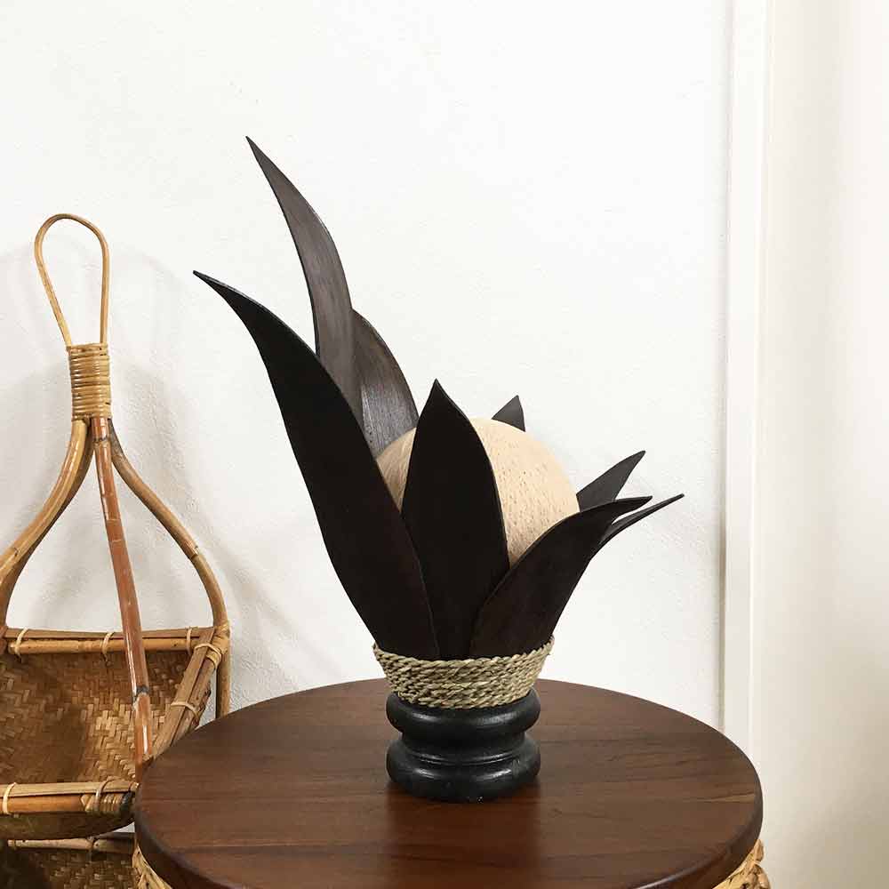 アジアン バリ島 ココナッツ ランプ 照明 スタンド リゾート オブジェ  家具 ココナッツリーフランプ パームリーフ ランプ H40cm 茶 アジアンランプ