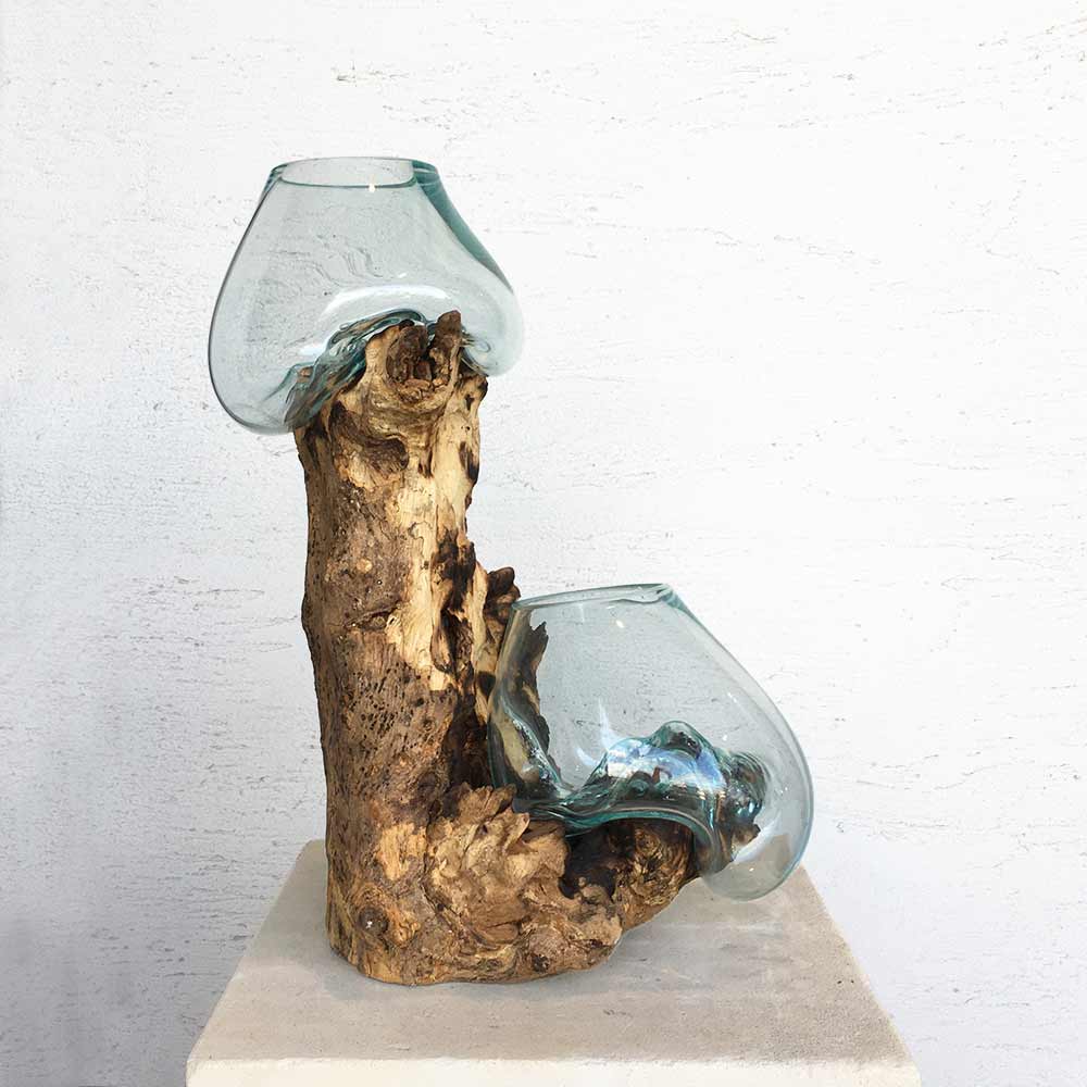 ガラスと流木のオブジェ ダブル ガラスオブジェ 大 3E/3F 置物 流木