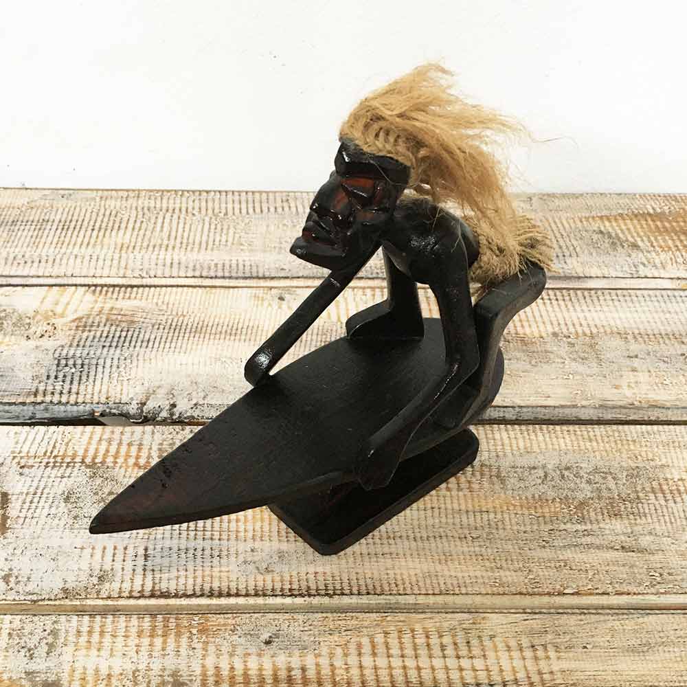 木製 オブジェ イリヤ原人 サーフィン D 波乗り 置物 バリ風 木彫り