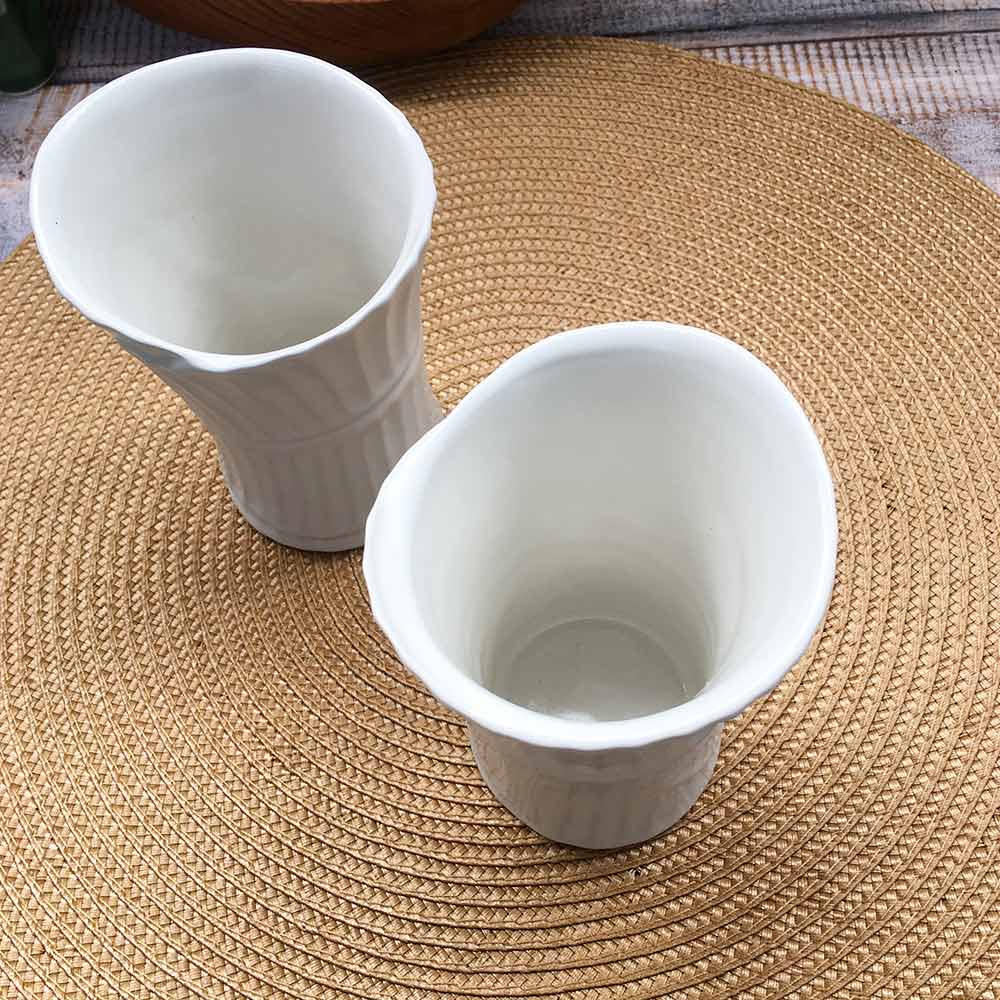 ジェンガラ グラス カップ 湯呑み 2個1セット バナナリーフ 白