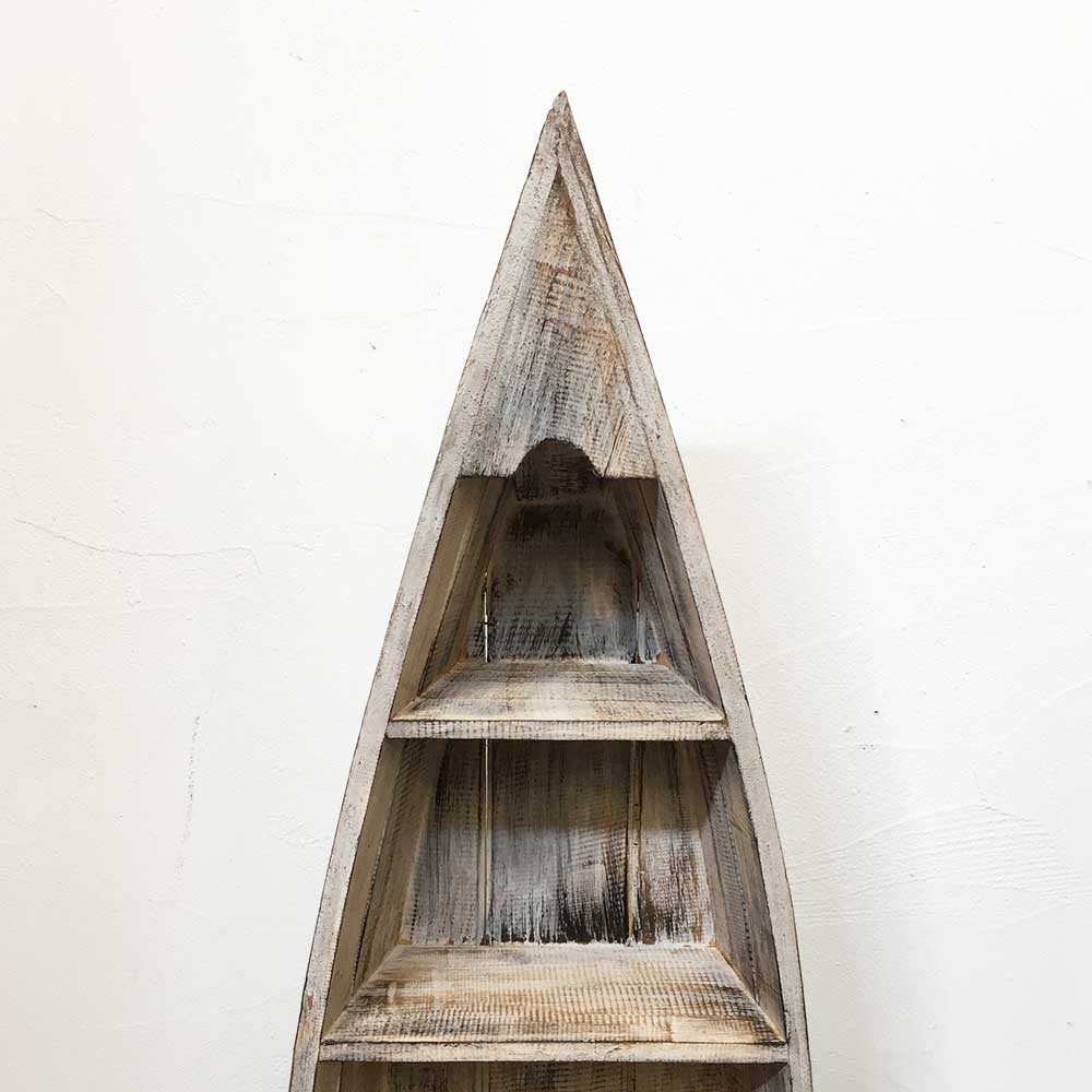 ボート型 船型 ラック 棚 4段 H100cm 木製 ブラウン 白 飾り棚 バリ