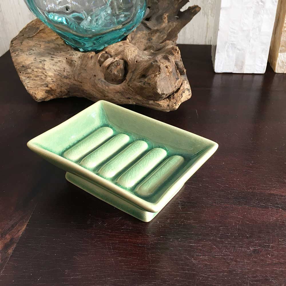 ジェンガラ 石鹸置き ソープディッシュ 石けん台 青緑 陶器 洗面 浴室