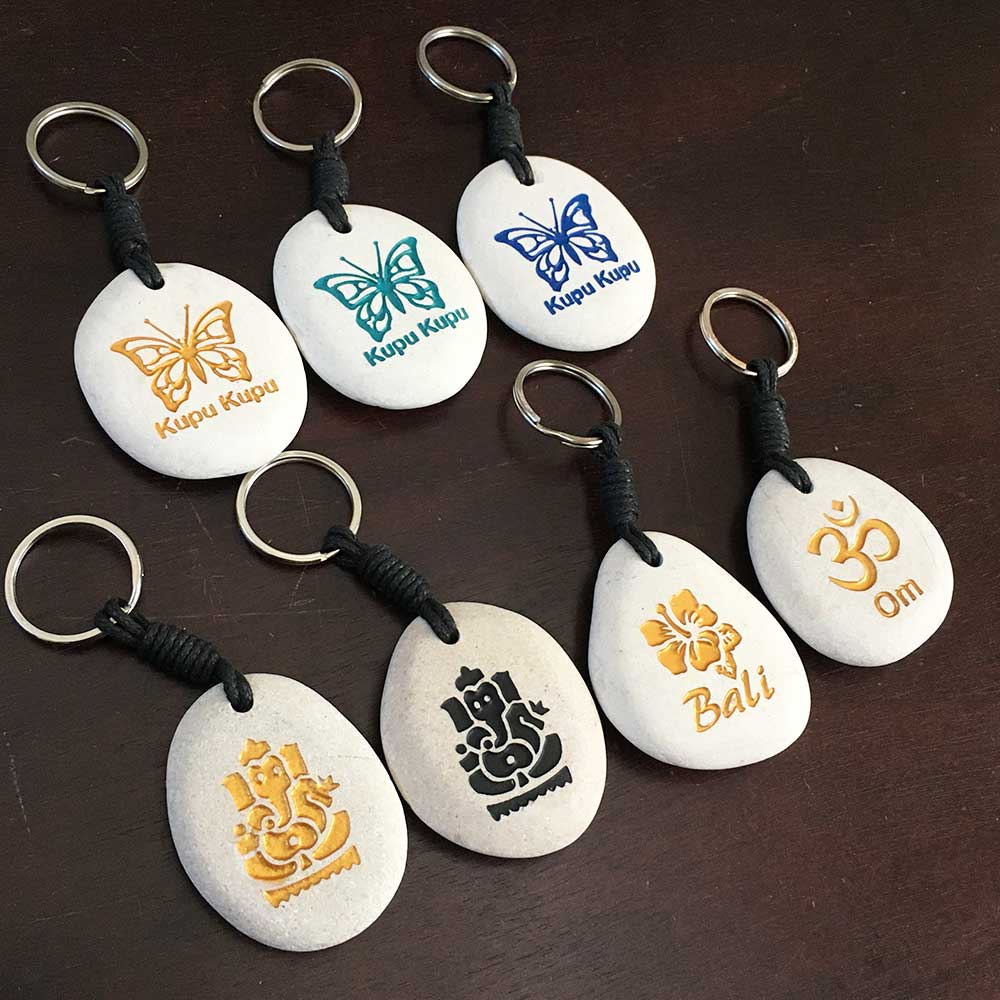 メール便対応可 キーホルダー 天然石 蝶 ガネーシャ Bali 7タイプ バリ