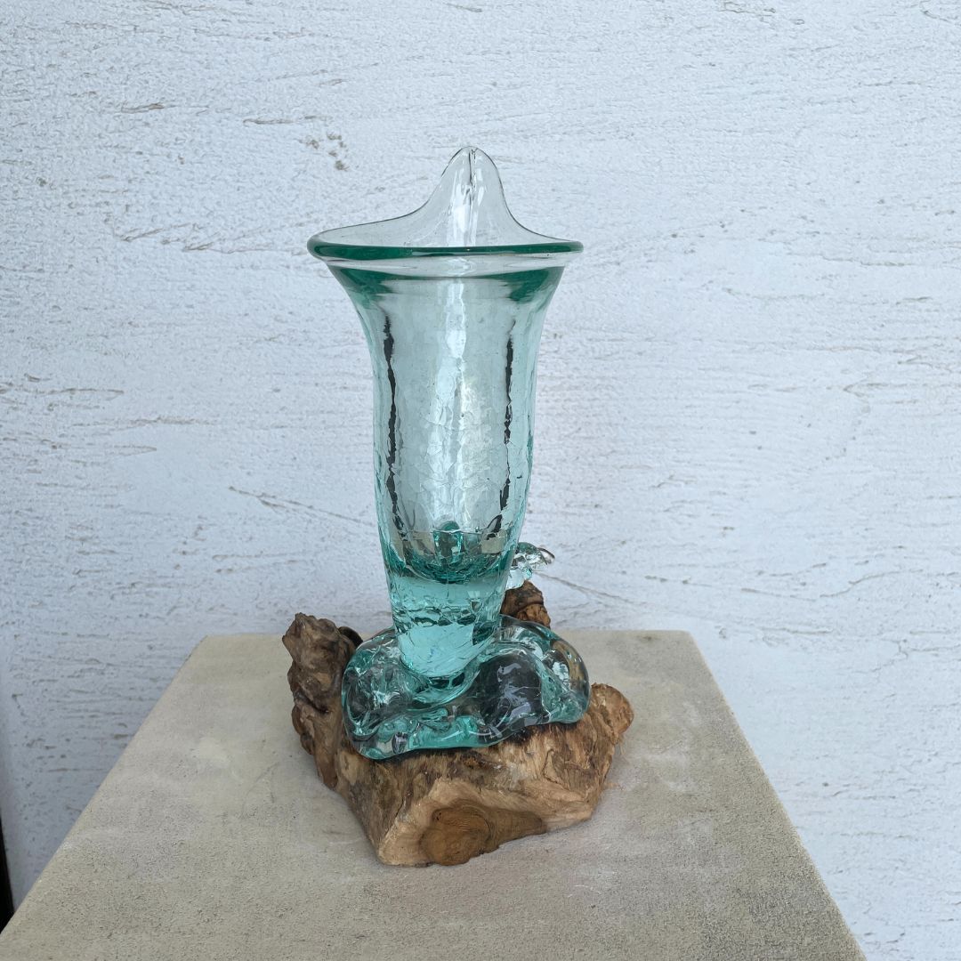 流木ガラス ドリフトウッド 置物 花瓶 フラワーベース 土台つき