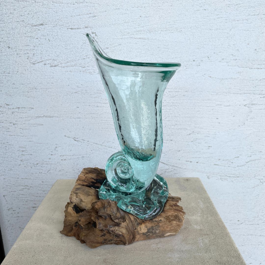 流木ガラス ドリフトウッド 置物 花瓶 フラワーベース 土台つき