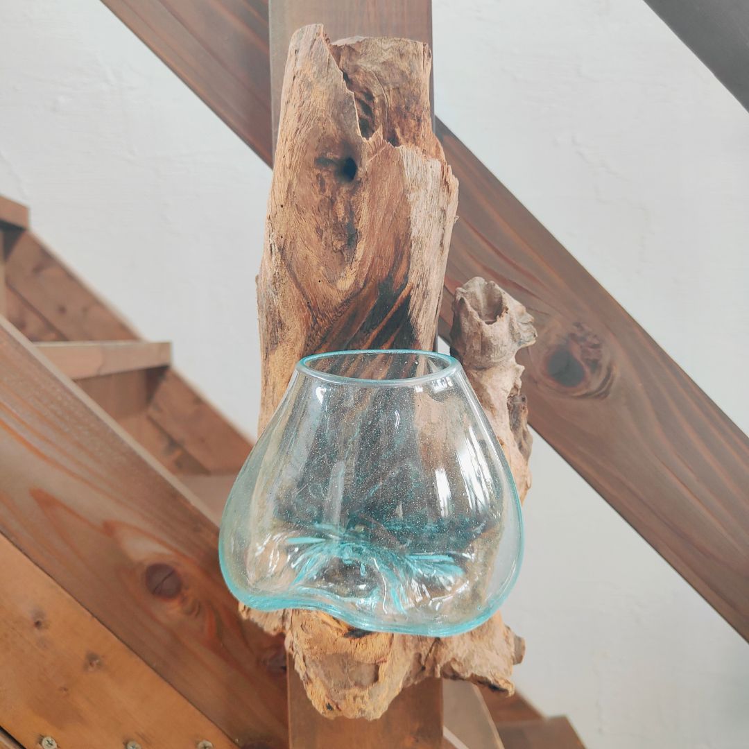 流木ガラス ドリフトウッド 壁掛け 花瓶 フラワーベース 土台つき 海外