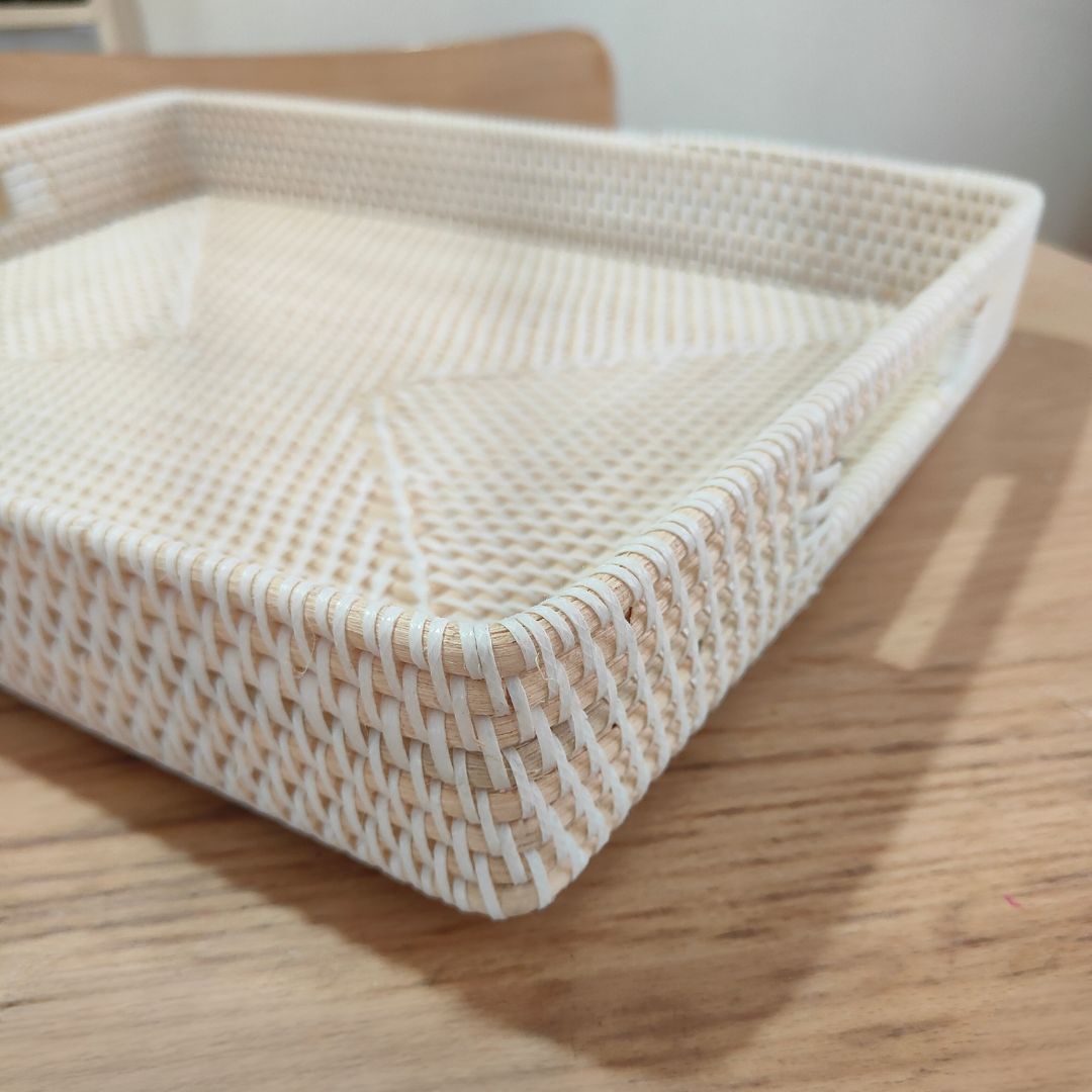 ラタン編み トレイ トレー お盆 ホワイト ベージュ シンプル