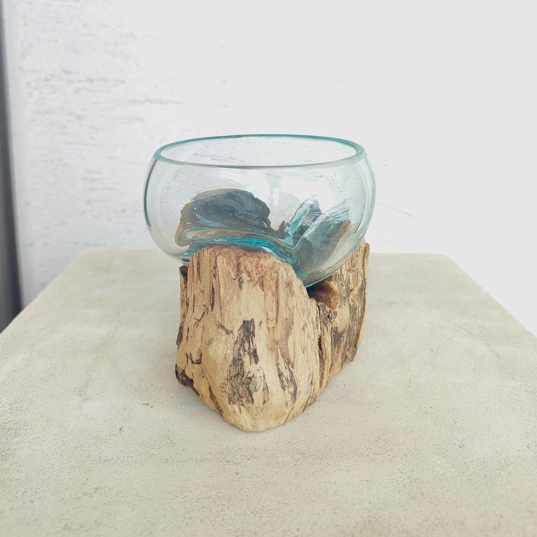 流木ガラス ドリフトウッド 置物 花瓶 フラワーベース 土台つき 小さめ
