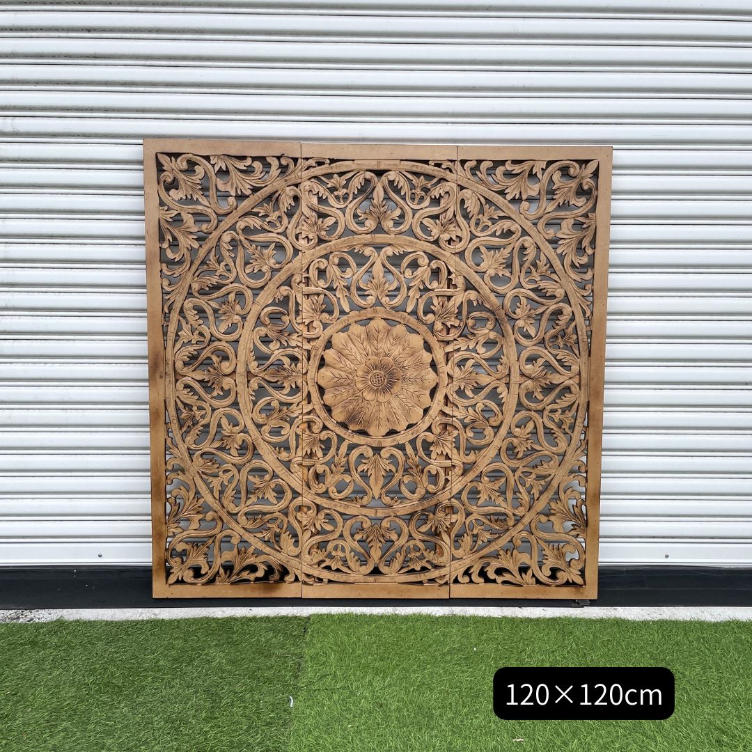 木製レリーフ 大型 3連 120cm アートパネル ウォールデコレーション