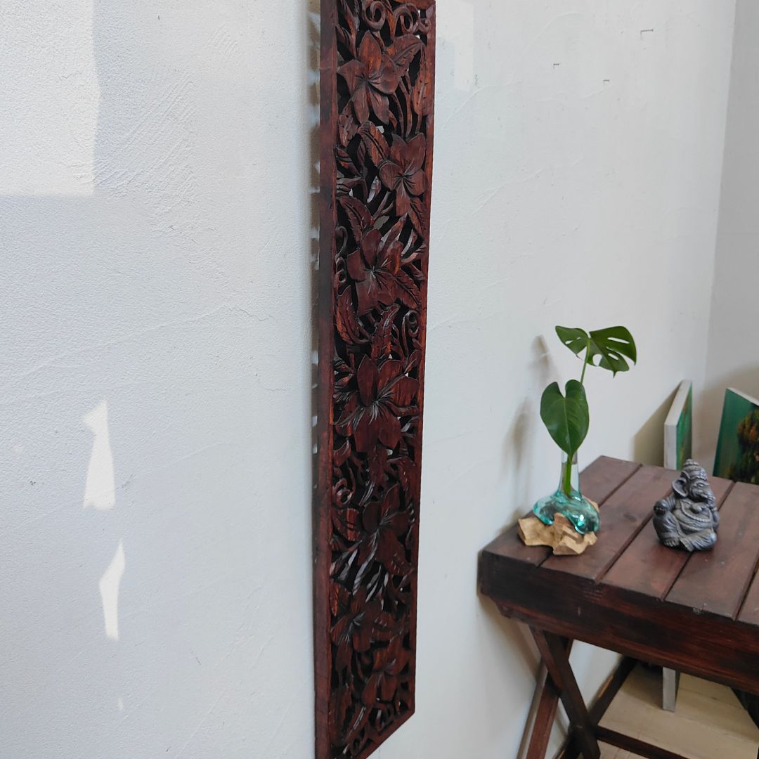 木製 レリーフ 透かし彫り H100×W20cmブラウン 茶 ナチュラル 大型