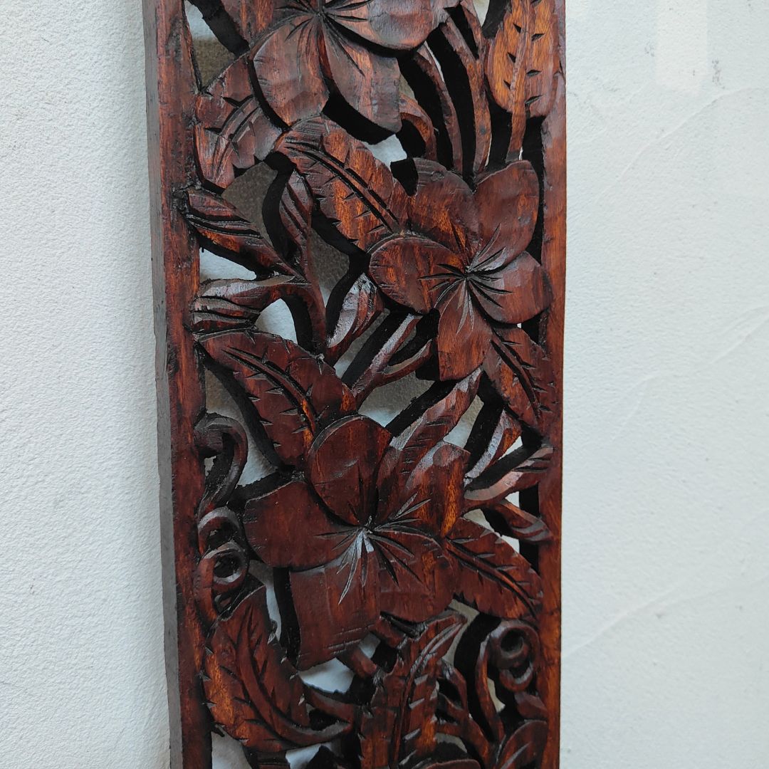木製 レリーフ 透かし彫り H100×W20cmブラウン 茶 ナチュラル