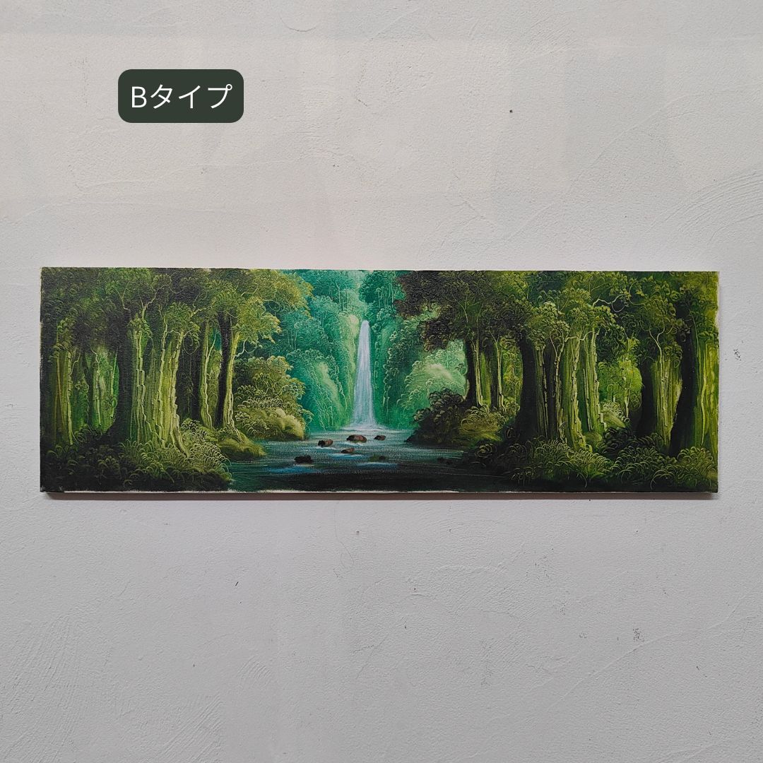 森の絵 滝の絵 ウォーターフォール フレームなし W90×H30cm 緑