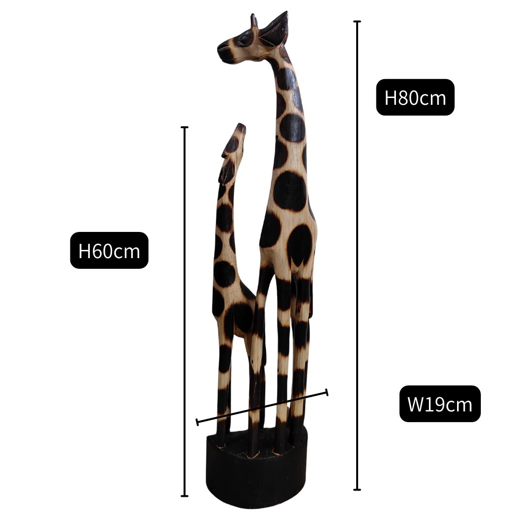 キリンのオブジェ 親子 80cm ダブル 木製 スタンドオブジェ キリンの