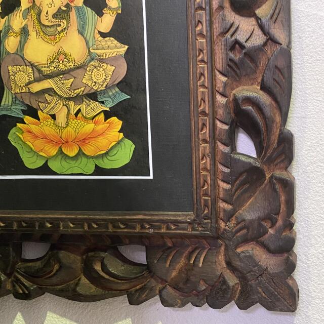 バリ絵画 神獣の絵 ガネーシャ W33×H38 5タイプ ガラス 額付き バリ島 