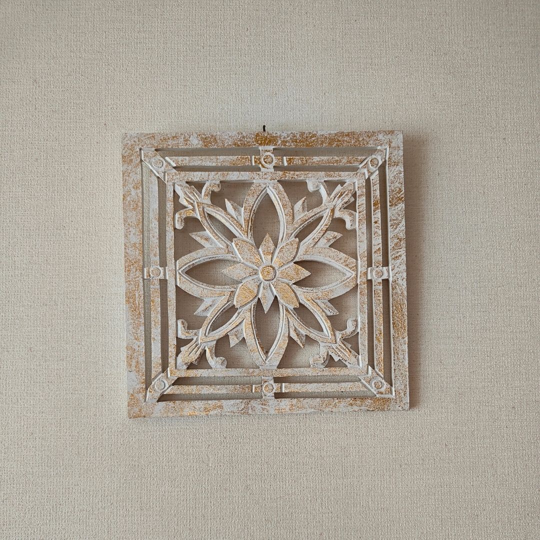 バリ　レリーフ　アレンジ　アンティーク バリ島製 木製 彫刻 レリーフ 30×30 C-1 花 MDF 壁掛け インテリア