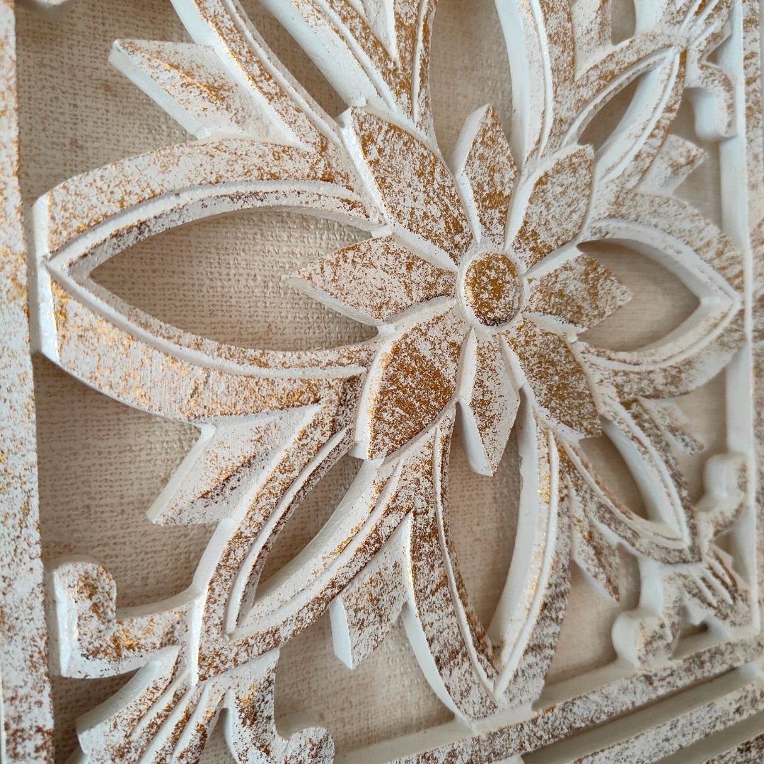 バリ島製 木製 彫刻 レリーフ 30×30 C-1 花 MDF 壁掛け インテリア